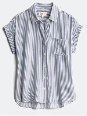 Cosmic Blue Love Striped Button-Up Shirt - Navy & White